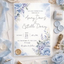 Invitación de boda azul polvoriento | Acuarela ele