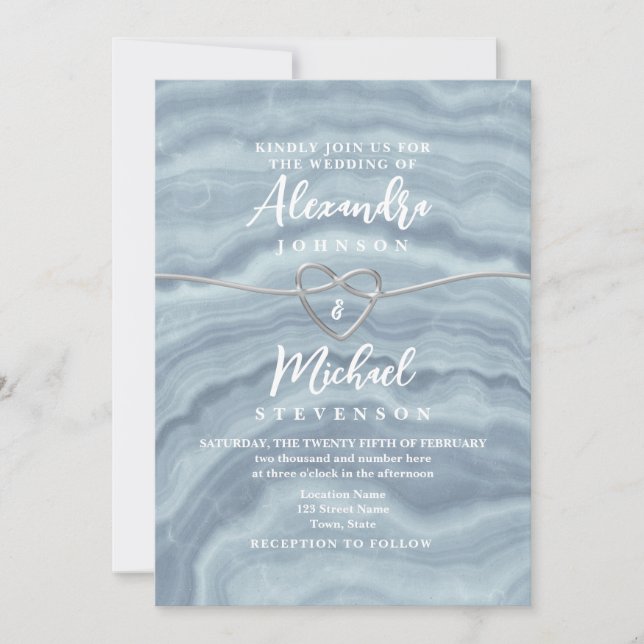 Invitación de boda azul polvoriento boho moderno (Anverso)