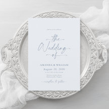 Invitación de boda azul polvoriento con código QR