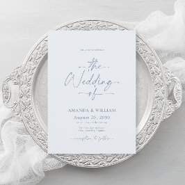 Invitación de boda azul polvoriento con código QR