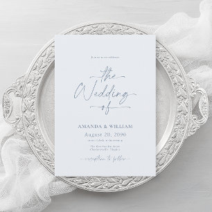 Invitación de boda azul polvoriento con código QR