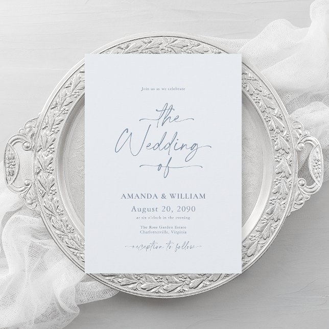 Invitación de boda azul polvoriento con código QR (Subido por el creador)
