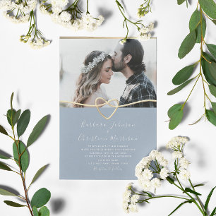Invitación de boda azul polvoriento con foto