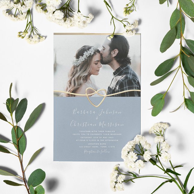 Invitación de boda azul polvoriento con foto (Subido por el creador)