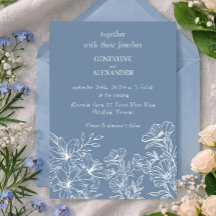 Invitación de boda azul polvoriento con lirios