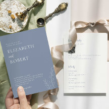 Invitación de boda azul polvoriento minimalista mo