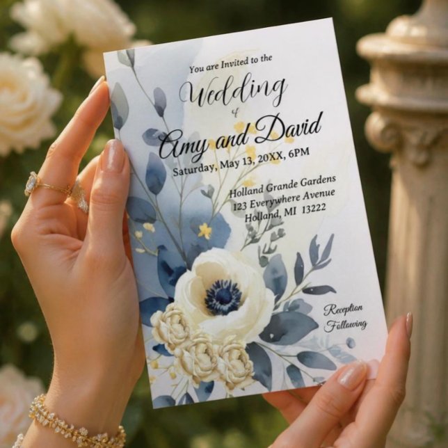 Invitación de boda azul polvoriento y crema (Subido por el creador)