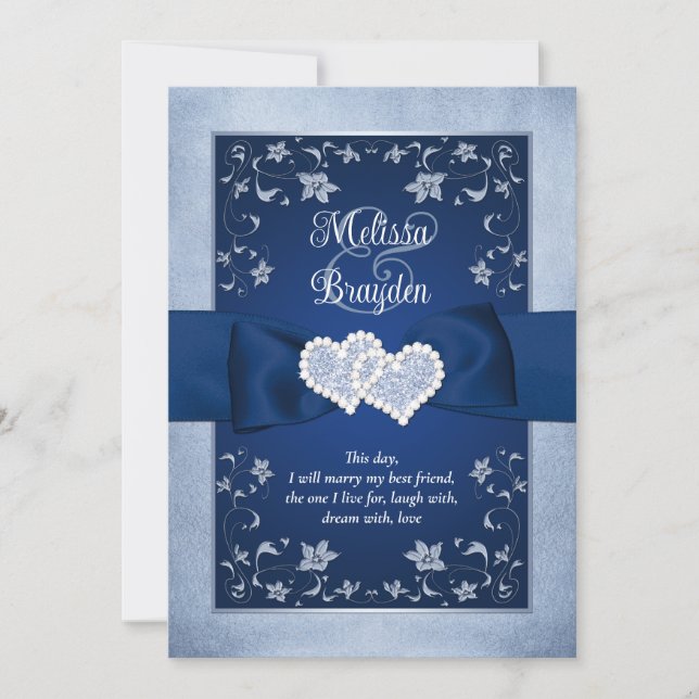 Invitación de boda | Azul real, azul turbio, coraz (Anverso)
