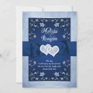 Invitación de boda   Azul real, azul turbio, coraz