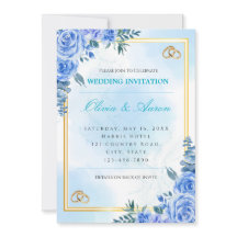 Invitación de boda azul real y dorado