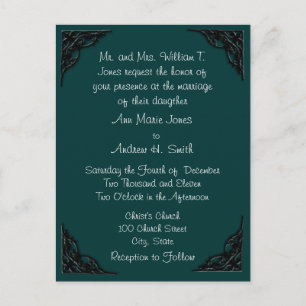Invitación de boda azul turquesa con esquinas negr