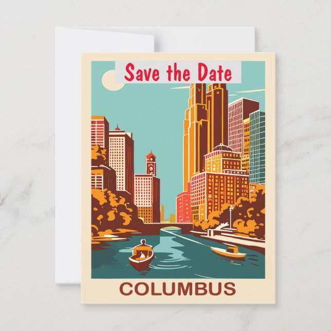 Invitación de boda azul turquesa de Columbus Ohio (Anverso)