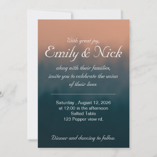Invitación de boda azul y naranja