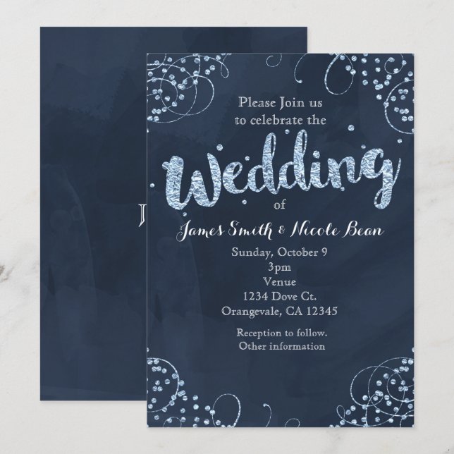 Invitación de boda azul y simple de invierno mágic (Anverso / Reverso)