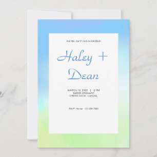 Invitación de boda azul y verde