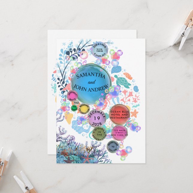Invitación de boda bajo el agua de mar (Anverso/Reverso In Situ)