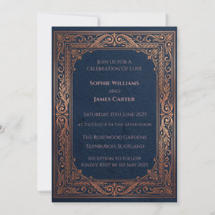 Invitación de boda barroca de cobre naval