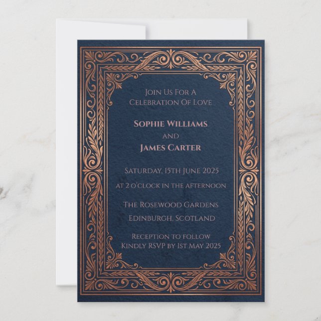 Invitación de boda barroca de cobre naval (Anverso)