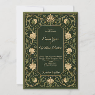 Invitación de boda barroca de esmeralda dorada reg