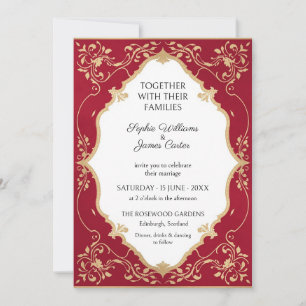Invitación de boda barroca de oro crimson