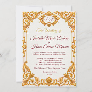 Invitación de boda barroca de oro de lujo
