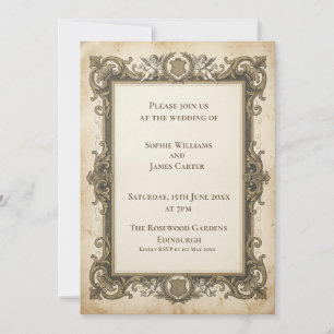 Invitación de boda barroca de oro vintage