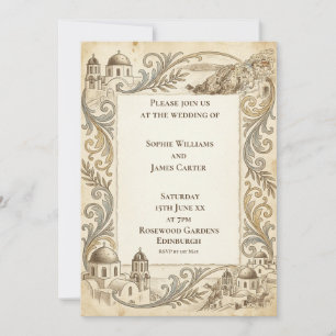 Invitación de boda barroca dorada