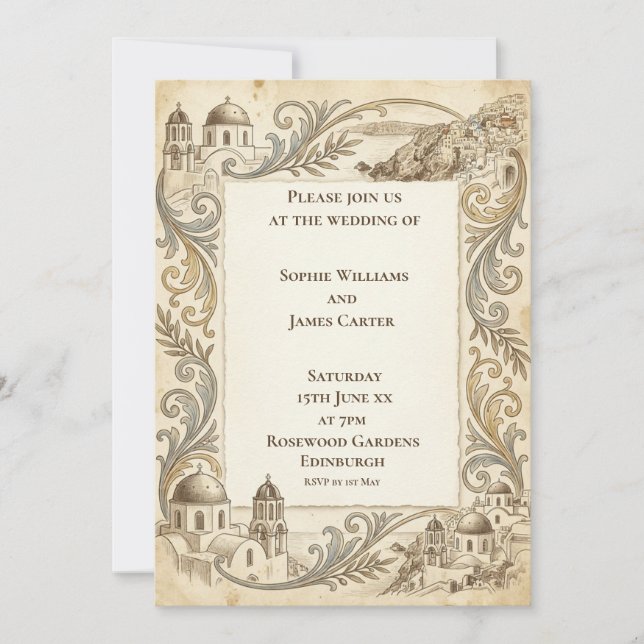 Invitación de boda barroca dorada (Anverso)