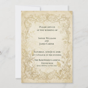 Invitación de boda barroca en oro antiguo