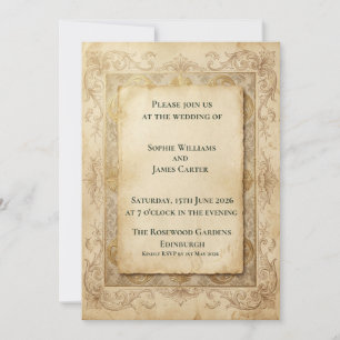Invitación de boda barroca en oro antiguo