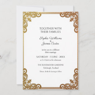 Invitación de boda barroca en oro antiguo blanco
