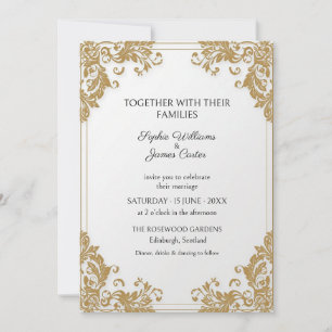 Invitación de boda barroca en oro blanco con rollo