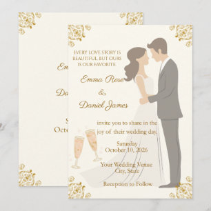 Invitación de boda barroca en oro romántico