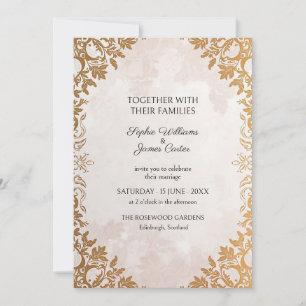 Invitación de boda barroca en oro y champán marfil