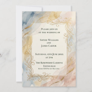 Invitación de boda barroca en pastel dorado