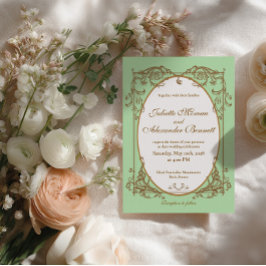 Invitación de boda barroca en verde menta