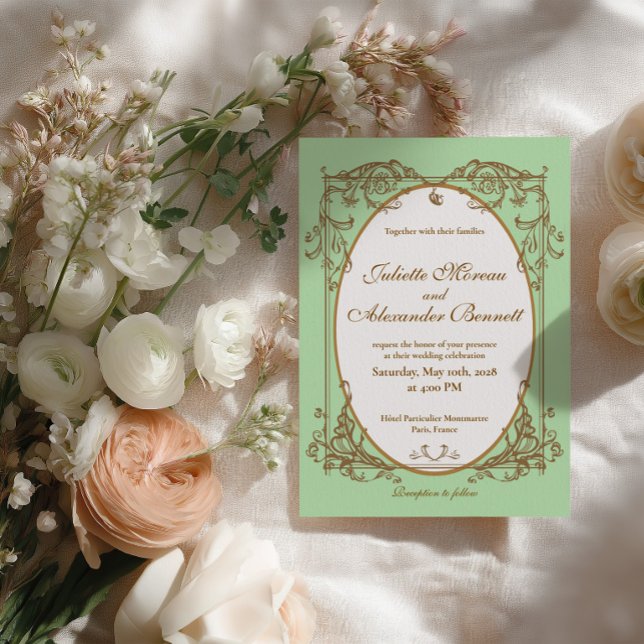Invitación de boda barroca en verde menta (Subido por el creador)