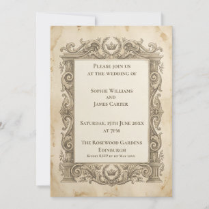 Invitación de boda barroca gris vintage