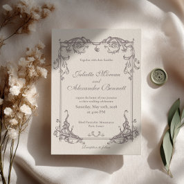 Invitación de boda barroca marfil con monograma