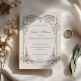 Invitación de boda barroca marfil con monograma