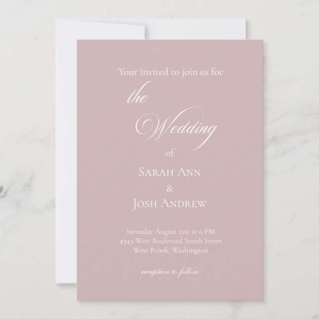 Invitación de boda básica Rosa Polvo  (Anverso)