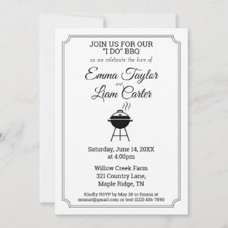 Invitación de boda BBQ en negro y blanco