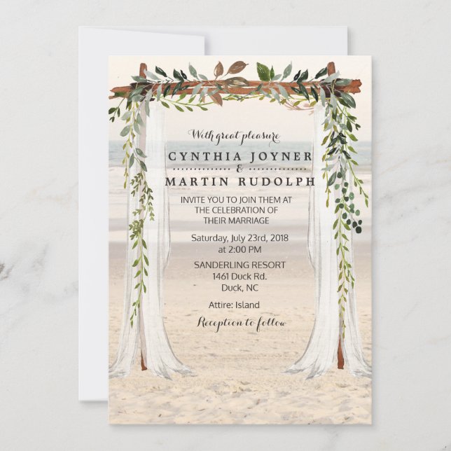 Invitación de boda Beach Arbor (Anverso)