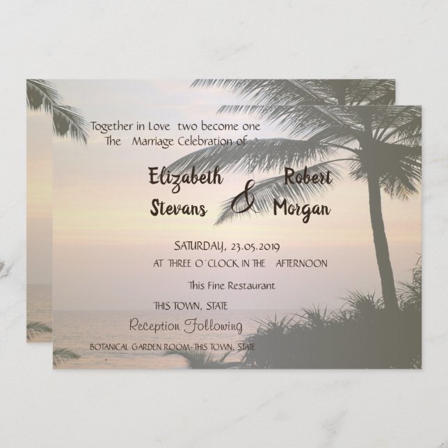 Invitación de boda Beach Palms Sunset (Anverso / Reverso)
