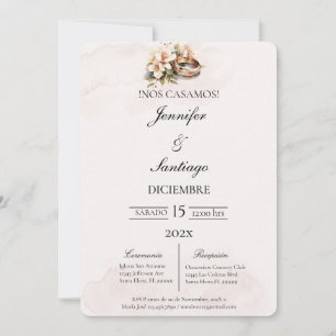 Invitación de boda beige con anillo