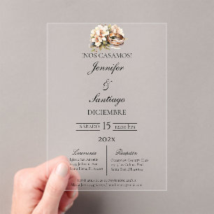 Invitación de boda beige con anillo