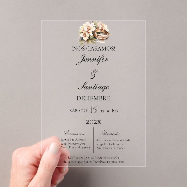 Invitación de boda beige con anillo (Insitu (portátil))