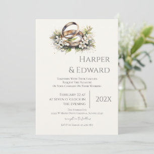 invitación de boda beige con anillo