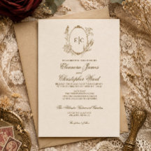 Invitación de boda beige de elegancia botánica vin