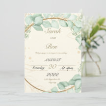 Invitación de boda beige y verde